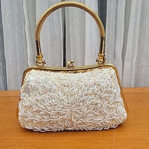 Vintage White Hand Beaded Handbag